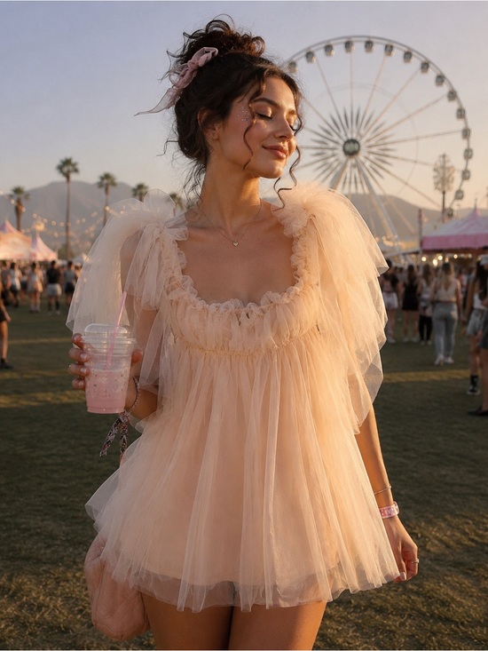 Source Unknown Dresses & Skirts - Source Unknown Peach Tulle Mini Dress good for summer festival